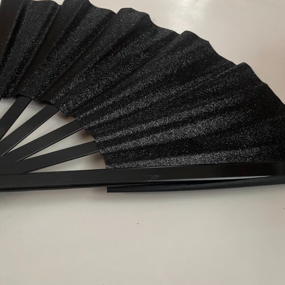 Black Glitter Folding Hand Fan – with Carry Sleeve - Picture 5 of 10
